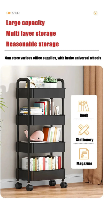 Carro de almacenamiento de estantería, carrito organizador de cocina móvil con ruedas, estantes de baño multicapa, estante de almacenamiento de aperitivos para el hogar