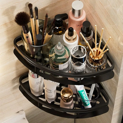 Estante de baño Sin taladro Aleación de aluminio Estante de almacenamiento de champú Montado en la pared Estantes de esquina para ducha de inodoro Accesorios de baño