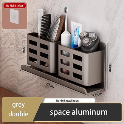 Estante de almacenamiento de peine para baño, estante de almacenamiento de pasta de dientes, sin perforaciones, montado en la pared, para cosméticos, maquinilla de afeitar