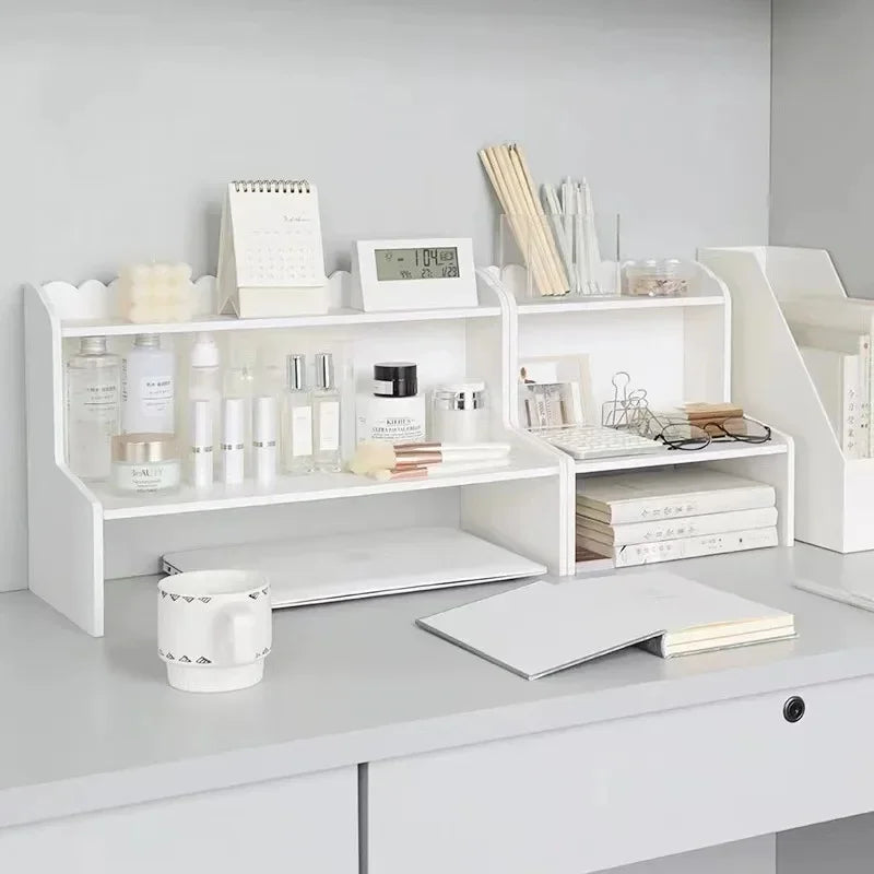 Estante de escritorio de doble capa estilo Ins, estante de acabado para almacenamiento de libros, cosméticos, papelería, dormitorio, oficina
