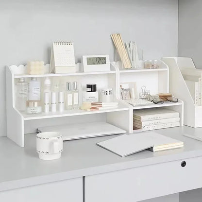Estante de escritorio de doble capa estilo Ins, estante de acabado para almacenamiento de libros, cosméticos, papelería, dormitorio, oficina