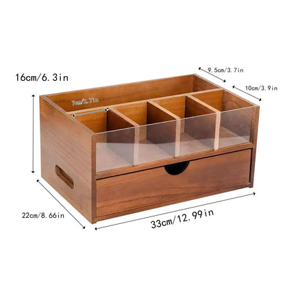 Organizador de barra de café, soporte de almacenamiento de condimentos de té versátil de madera rústica, estante de almacenamiento para escritorio, oficina, cocina, cafetería, tazas
