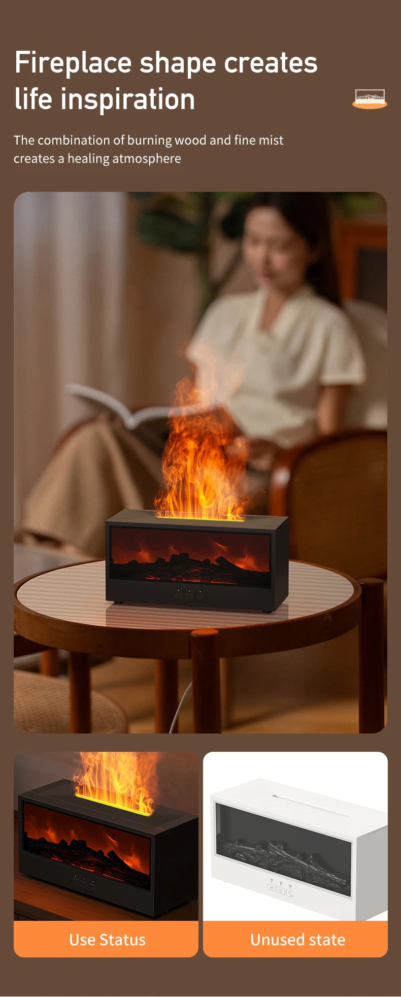 VISSKO-humidificador de aire creativo para chimenea, difusor de aceites esenciales con apagado automático sin agua y luz LED, Control remoto para regalo