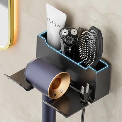 Soporte para secador de pelo montado en la pared, soporte para alisador de pelo, organizador de baño, estantes de organización de baño