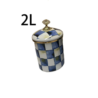 Tarro de almacenamiento clásico Retro europeo, adorno de tablero de ajedrez, contenedores de cocina esmaltados de porcelana, tarros de almacenamiento de azúcar para té y café