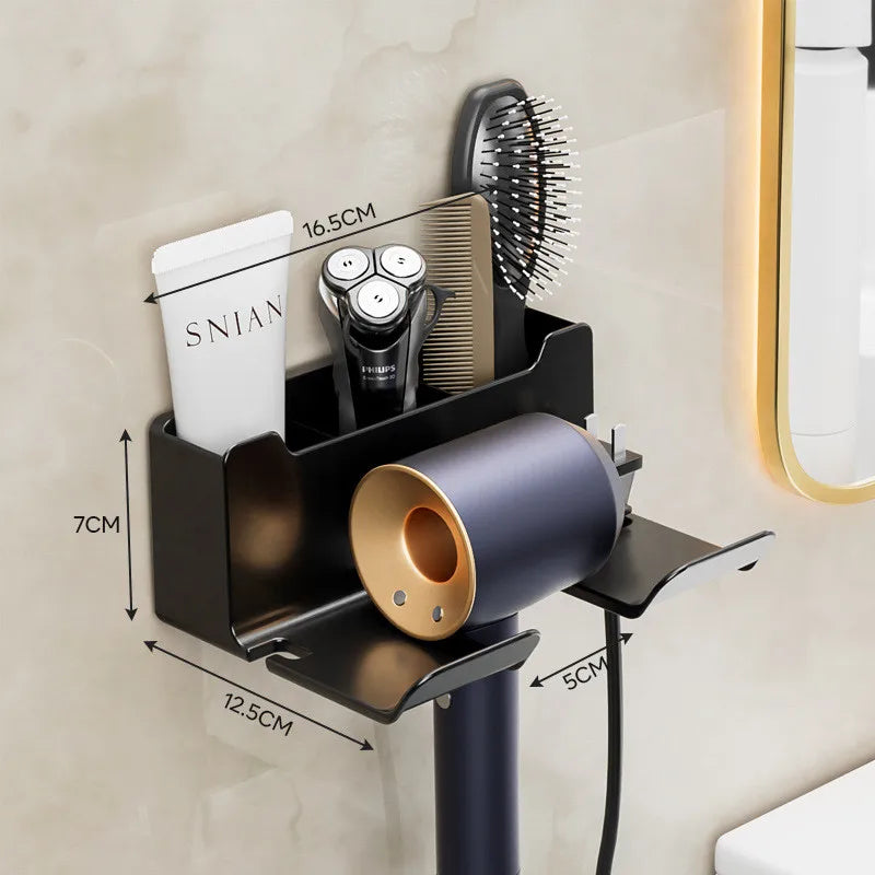 Soporte para secador de pelo montado en la pared, soporte para alisador de pelo, organizador de baño, estantes de organización de baño