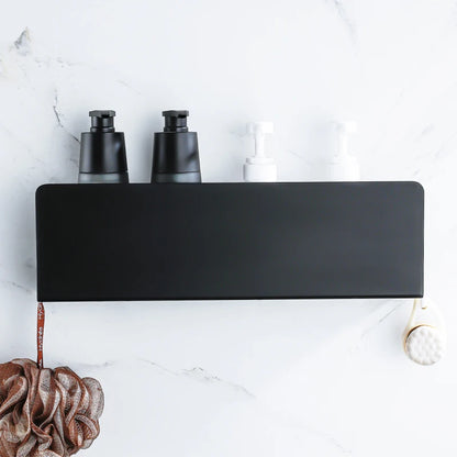 Estante organizador de baño negro con ganchos, estantes de decoración de cocina de aluminio en pared, estante de almacenamiento para ducha, montaje en pared