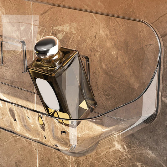 Estante de almacenamiento transparente acrílico para baño, bandeja de almacenamiento de cosméticos sin perforaciones montada en la pared, organizador de maquillaje, estante de cocina para baño