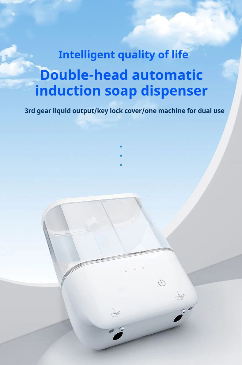Dispensador automático de jabón de doble cabezal, dispensador de jabón líquido montado en la pared para champú/Gel de ducha/jabón para platos, baño inteligente