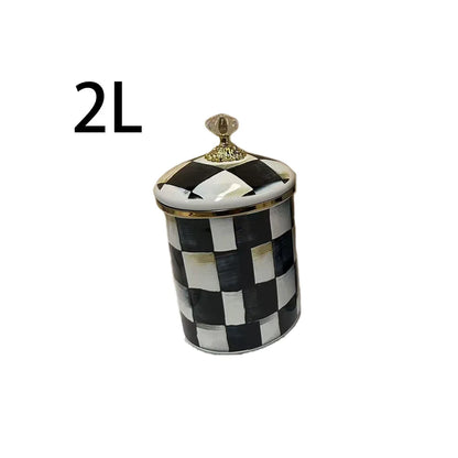 Tarro de almacenamiento clásico Retro europeo, adorno de tablero de ajedrez, contenedores de cocina esmaltados de porcelana, tarros de almacenamiento de azúcar para té y café
