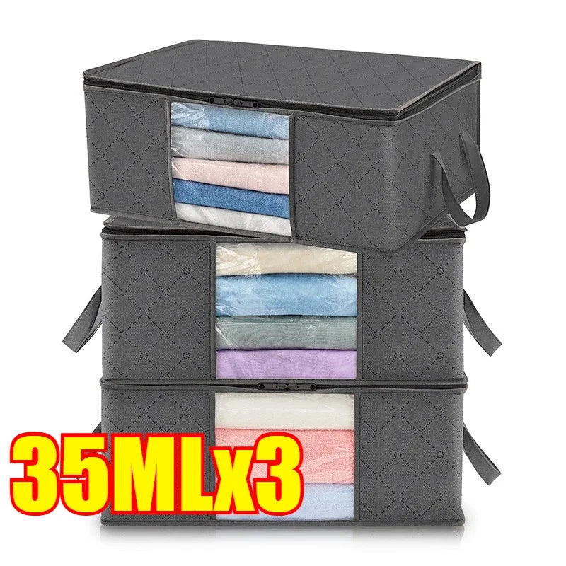 Organizadores y almacenamientos de armario, bolsa de almacenamiento de ropa, almacenamiento de manta, contenedor de almacenamiento plegable, resistente, cosido por 3 capas de telas con Re