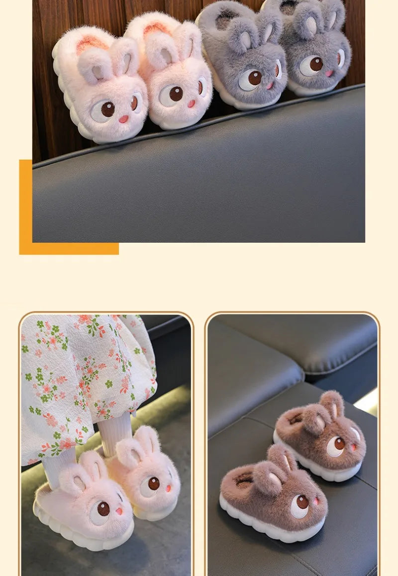 Zapatillas de invierno con dibujos de conejo para niños, zapatos cómodos y cálidos para casa, pantuflas mullidas para interiores, novedad de 2024