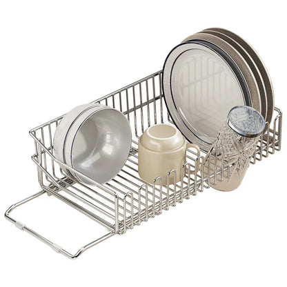 Escurridor de fregadero de cocina de acero inoxidable, estante de secado de platos expandible, soporte de almacenamiento para cuencos de frutas y verduras, organizar utensilios de cocina