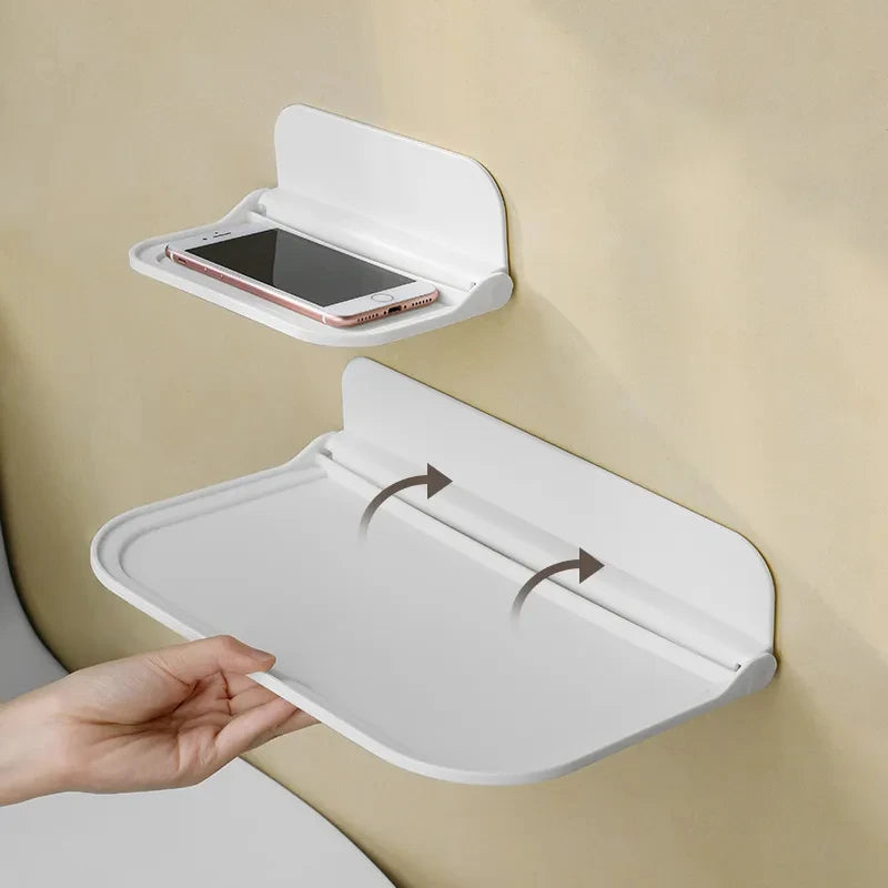 Estante de pared plegable sin perforaciones, estante flotante de plástico montado en la pared, para el hogar, baño, toalla, estante de almacenamiento de ropa