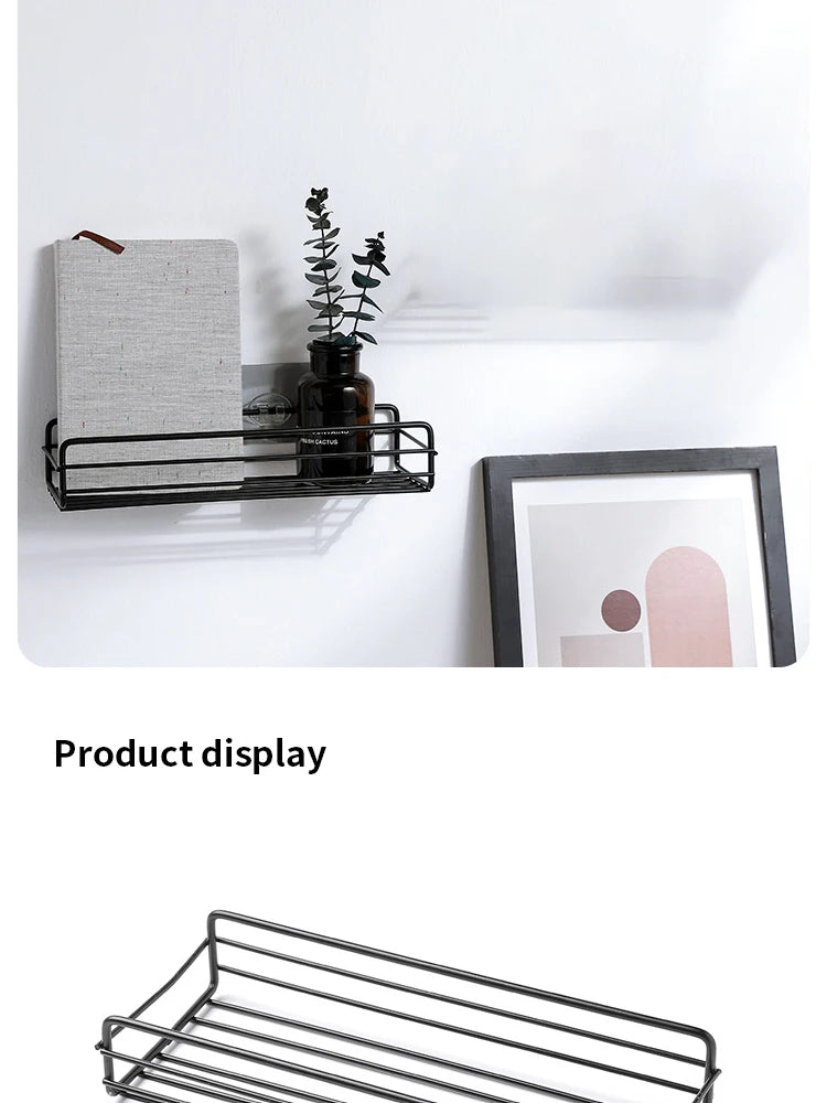 Estante de almacenamiento para baño, organizador de cocina, estantes negros, marco de esquina, perforador de ducha de hierro, estante de Caddy montado gratis