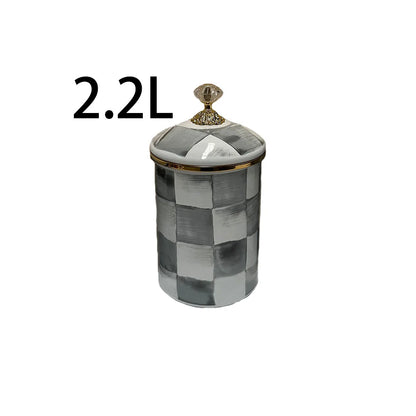 Tarro de almacenamiento clásico Retro europeo, adorno de tablero de ajedrez, contenedores de cocina esmaltados de porcelana, tarros de almacenamiento de azúcar para té y café