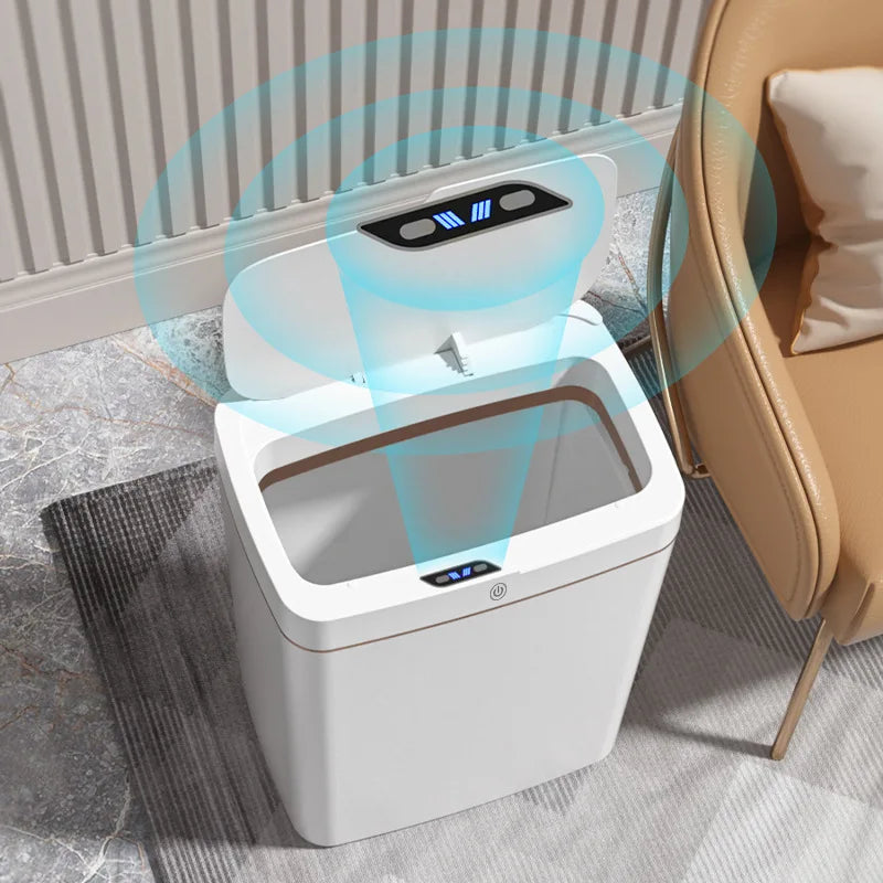 Cubo de basura inteligente de 15L, contenedor automático con Sensor sin contacto, impermeable, inodoro, para baño, cocina, dormitorio, cesta de basura moderna