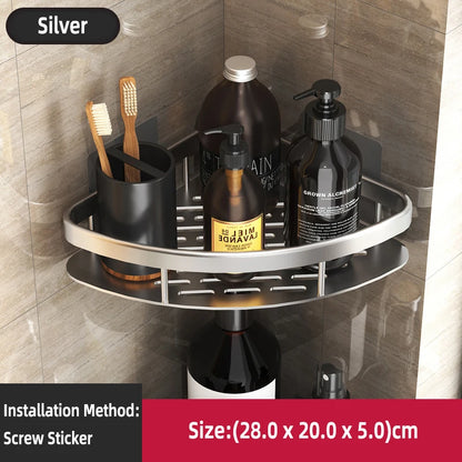 Estante de baño Sin taladro Aleación de aluminio Estante de almacenamiento de champú Montado en la pared Estantes de esquina para ducha de inodoro Accesorios de baño