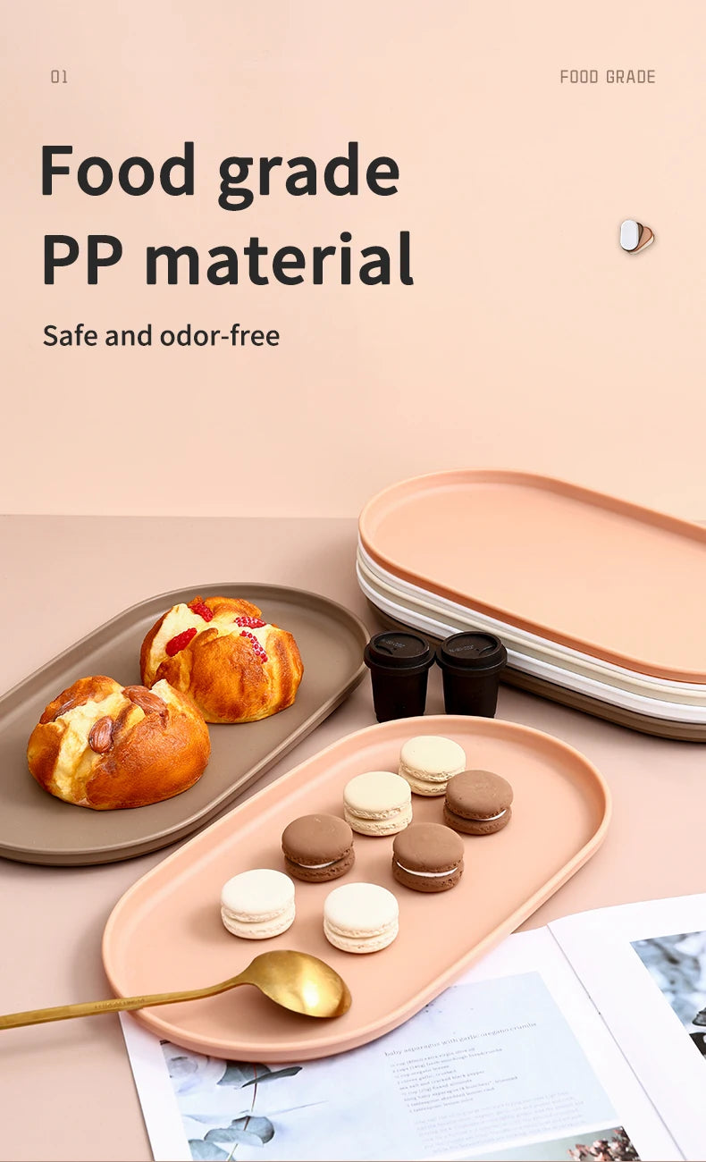 Bandeja de almacenamiento de plástico ovalada, bandeja reutilizable para servir alimentos, bandeja de fruta y postre, organizador de cocina, bandeja de exhibición de joyería multiusos