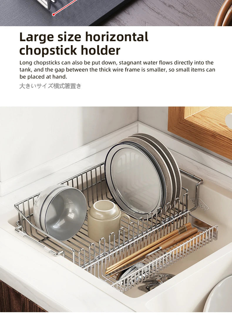 Escurridor de fregadero de cocina de acero inoxidable, estante de secado de platos expandible, soporte de almacenamiento para cuencos de frutas y verduras, organizar utensilios de cocina