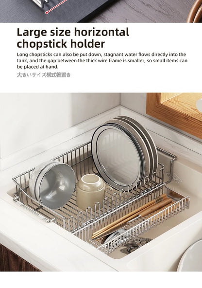 Escurridor de fregadero de cocina de acero inoxidable, estante de secado de platos expandible, soporte de almacenamiento para cuencos de frutas y verduras, organizar utensilios de cocina