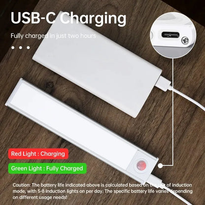 Luz LED con Sensor de movimiento, luz nocturna inalámbrica USB para debajo del gabinete, cocina, dormitorio, armario, Sensor, iluminación interior