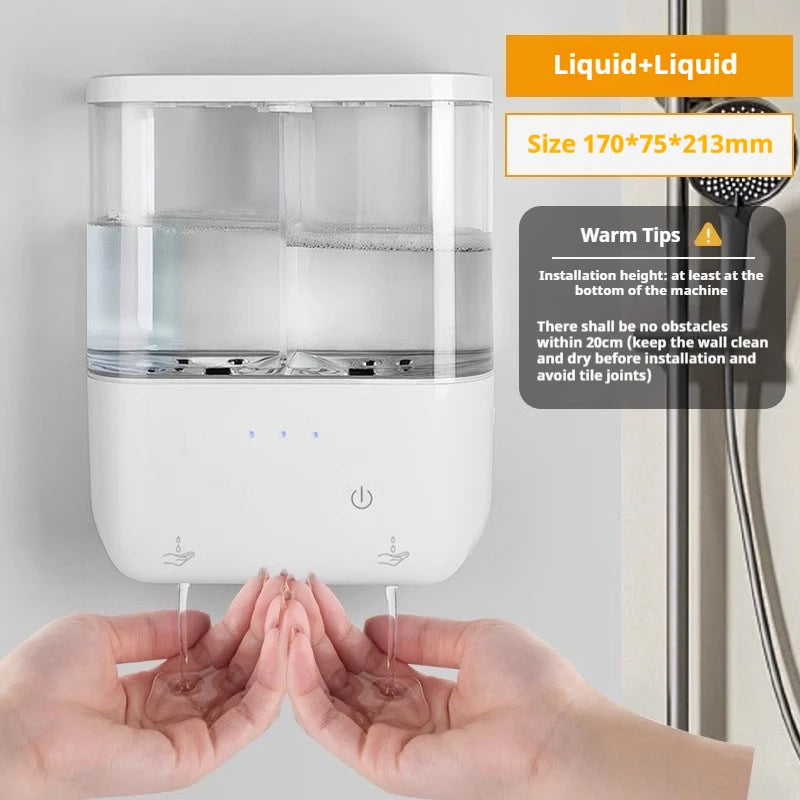 Dispensador automático de jabón de doble cabezal, dispensador de jabón líquido montado en la pared para champú/Gel de ducha/jabón para platos, baño inteligente