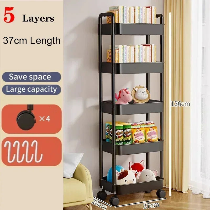 Carro de almacenamiento de estantería, carrito organizador de cocina móvil con ruedas, estantes de baño multicapa, estante de almacenamiento de aperitivos para el hogar