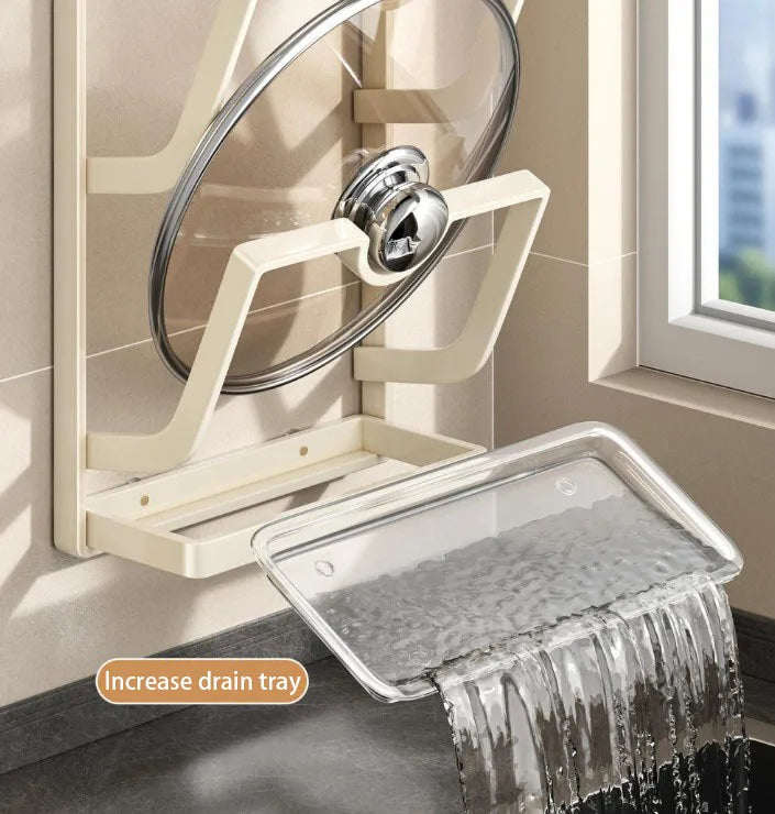 Estante para tapa de olla con ventosa, estante de almacenamiento de cocina sin perforaciones montado en la pared, estante para tabla de cortar de almacenamiento doméstico multifunción