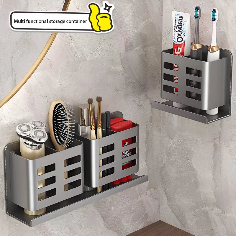 Estante de almacenamiento de peine para baño, estante de almacenamiento de pasta de dientes, sin perforaciones, montado en la pared, para cosméticos, maquinilla de afeitar