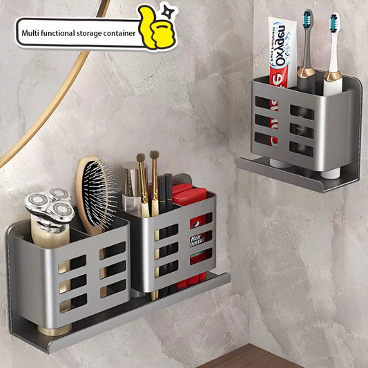 Estante de almacenamiento de peine para baño, estante de almacenamiento de pasta de dientes, sin perforaciones, montado en la pared, para cosméticos, maquinilla de afeitar