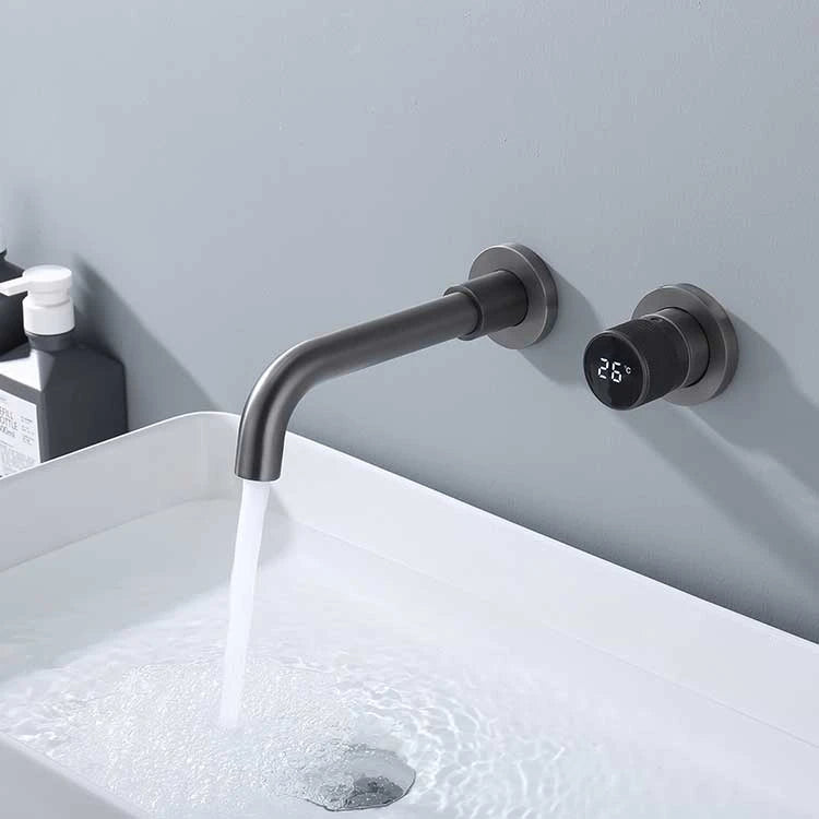 Grifo de baño de latón negro Diseño de pantalla digital inteligente oculto Grifo de lavabo de doble control frío y caliente gris de una sola manija