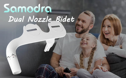 Bidet SAMODRA Ultra-Delgado, Bidet Minimalista para Inodoro con Doble Boquilla (Lavado Frontal y Trasero) Presión de Agua Ajustable, Attachment de Asiento para Inodoro con Agua Fresca, Fácil de Instalar.