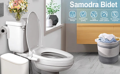 Bidet SAMODRA Ultra-Delgado, Bidet Minimalista para Inodoro con Doble Boquilla (Lavado Frontal y Trasero) Presión de Agua Ajustable, Attachment de Asiento para Inodoro con Agua Fresca, Fácil de Instalar.